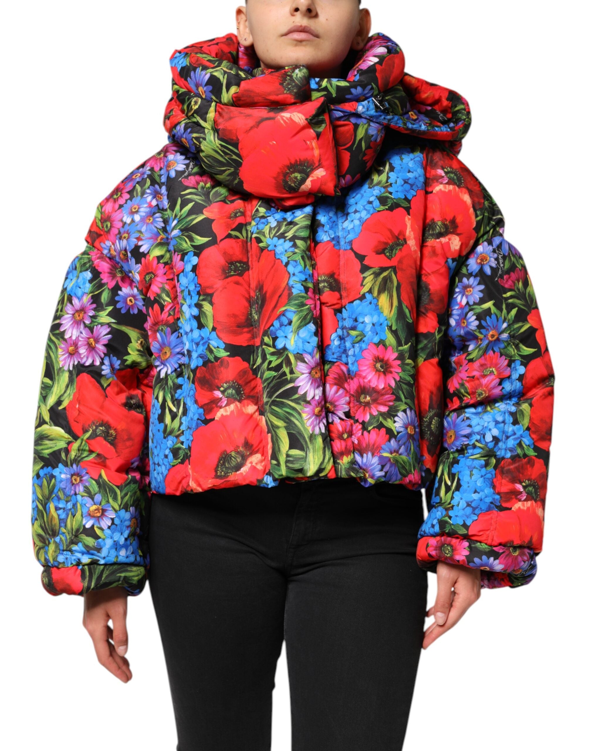 Dolce & Gabbana Çok Renkli Çiçekli Kapüşonlu Mont Ceket